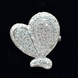 Vintage Crystal Balloon Heart Pin Brooch 925 Sterling Silver